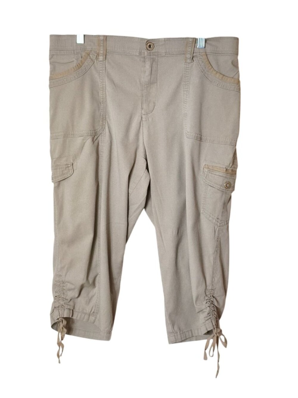 Cato Womens 16 Capri  Khaki Cargo Pants Embellished Adjustable Hem Pockets Urban